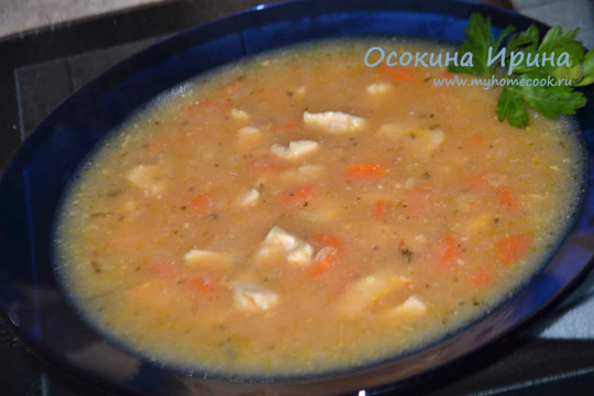 Картофельный суп с рагу из куриной грудки