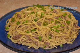 Спагетти с печёночным фаршем