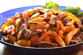 Быстрое рагу с языком и овощами