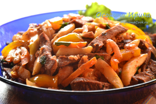 Быстрое рагу с языком и овощами