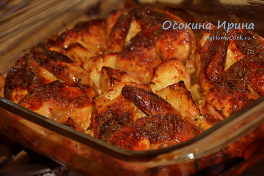 Запечённые цыплята с айвой