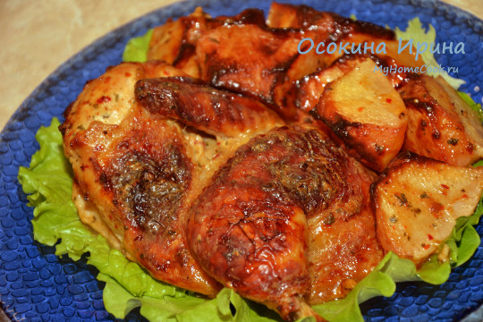 Запечённые цыплята с айвой