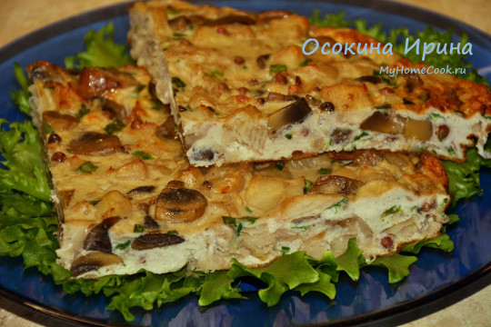 Палтус с грибами в омлете