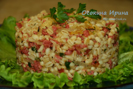 Перловка с колбасой