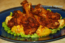 Запечённые утиные крылья с яблоками