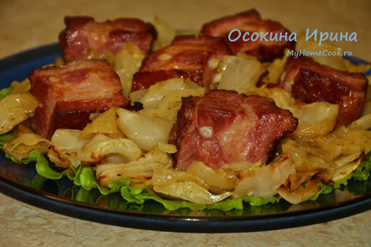 Копчёные свиные рёбра с капустой
