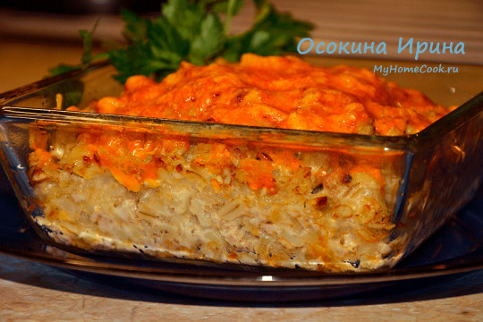 Запечённая перловка с фаршем и сыром